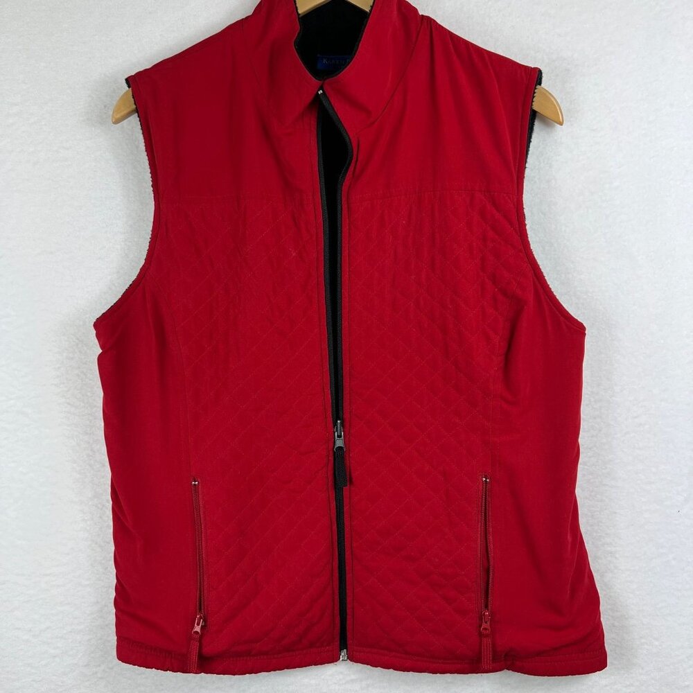 Karen Scott Sport Womens Red Quilted Vest Jacket Size M Full Zip Polyester